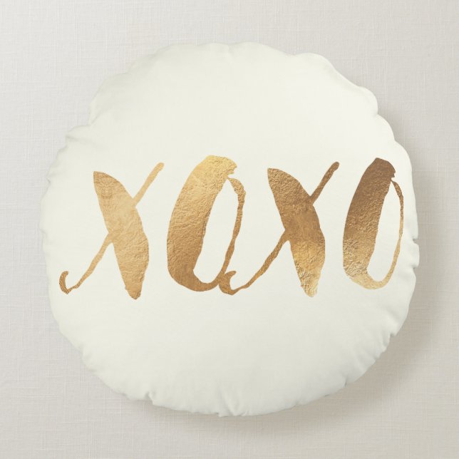 PixDezines XOXO/Faux Guld/Hearts/DIY-bakgrund Rund Kudde (Framsidan)