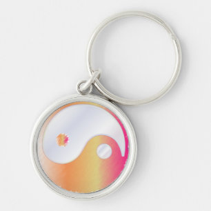 PixDezines yin yang/vit+stänk av grunge Rund Silverfärgad Nyckelring