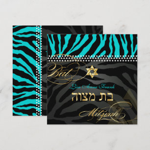 PixDezines Zebra Bat mitzvah/DIY Färg Aqua Inbjudningar
