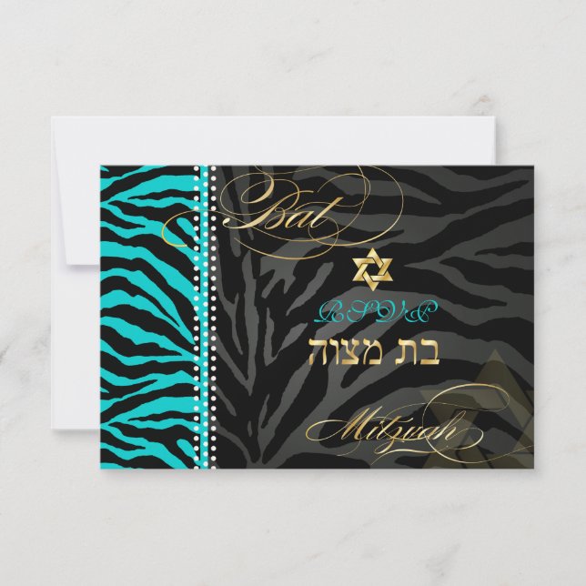 PixDezines Zebra RSVP Bar Mitzvah/DIY Färg Aqua OSA Kort (Framsida)