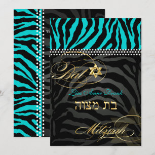 PixDezines Zebras Fladdermus Mitzvah/DIY Färg Aqua Inbjudningar