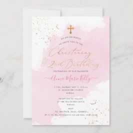PixDezinesPink Watercolor Christening 2:a födelsed Inbjudningar