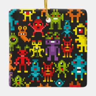 Pixel 8-bitars monster julgransprydnad keramik