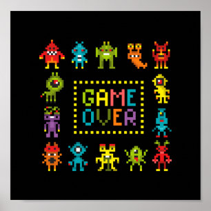 Pixel 8-bitars monster poster