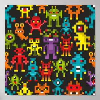 Pixel 8-bitars monster poster