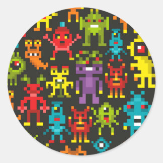 Pixel 8-bitars monster runt klistermärke