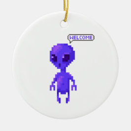 Pixel Alien Välkommen Gaming Julgransprydnad Keramik