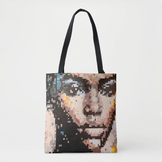 Pixel ansiktsdesign abstrakt feminint porträtt tygkasse (Framsida)