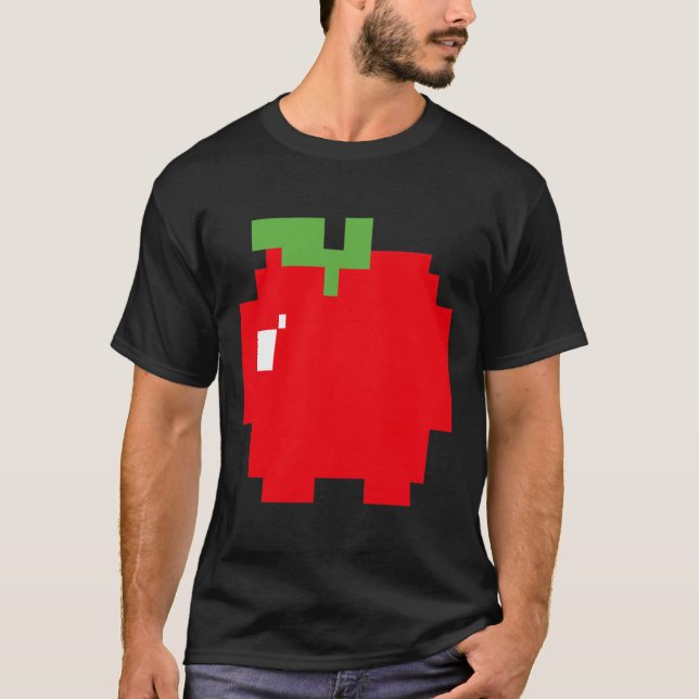 Pixel Apple 80s Retro Arcade Video Game Halloween T Shirt (Framsida)