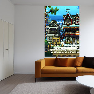 Pixel art, amerikansk stad   AI Art Poster