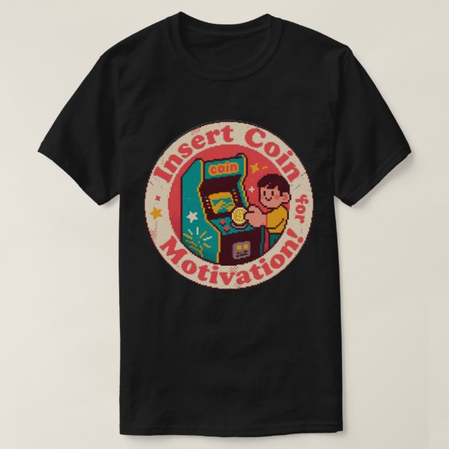 Pixel Art Arcade Mynt-emblem – Spelinspiration T Shirt (Design framsida)