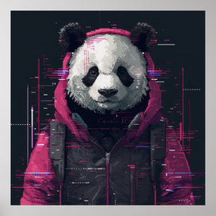 Pixel Art Avatar Poster Digital Panda Hacker Pixel
