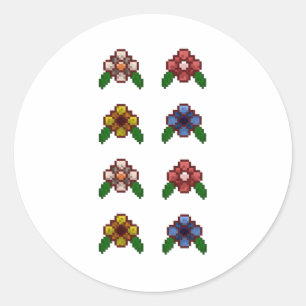 Pixel Art-Blommönster (blek Rosa) - etikett