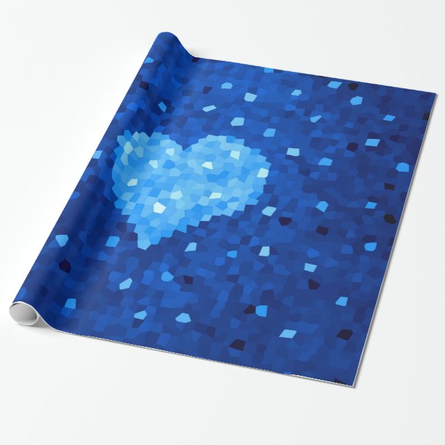 Pixel Art Blue Heart Retro Gamer Kärlek Presentpapper (Utrullad)