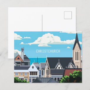 Pixel Art ChristChurch Nya Zeeland Vykort