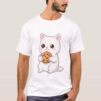 Pixel Art Cute Cat med Cookie - Adful and Swee T Shirt