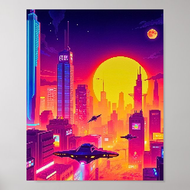 Pixel Art Cyber City Poster (Framsidan)