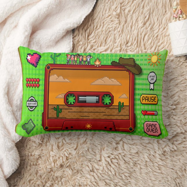 Pixel art denim  lumbarkudde (Filt)