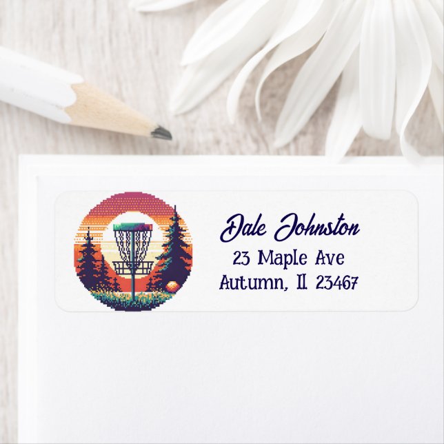 Pixel Art Disk Golf-Personlig Returadress Etikett (Insitu)