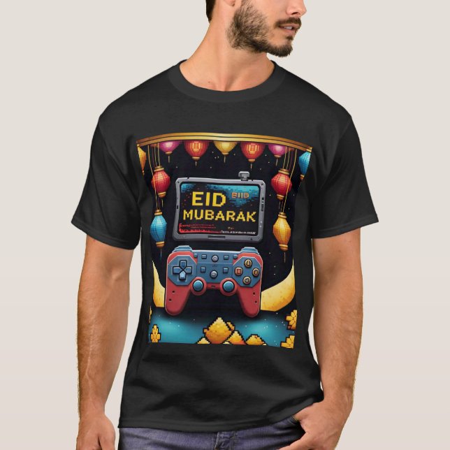 Pixel Art Eid Mubarak Gammummad Tshirt T Shirt (Framsida)