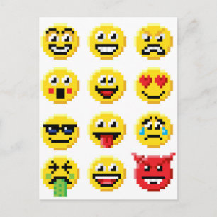Pixel Art Emoji Emoticon Set Vykort