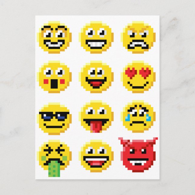 Pixel Art Emoji Emoticon Set Vykort (Framsida)
