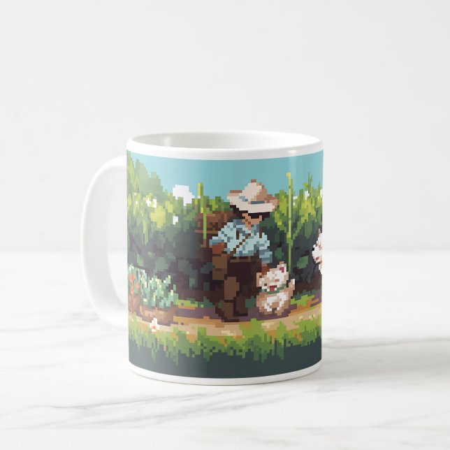 Pixel Art Farmer som säljer växter Kaffemugg (Framsida vänster)