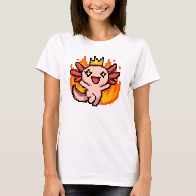 Pixel Art Fiery Crowned Axolotl T Shirt (Framsida)