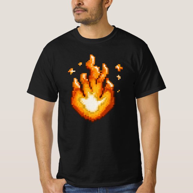 Pixel Art Fire Flame-grafik T Shirt (Framsida)