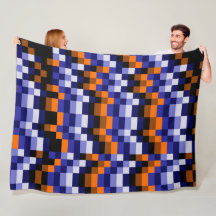 Pixel Art Fleece Blanket - Blues, Orange & Earth