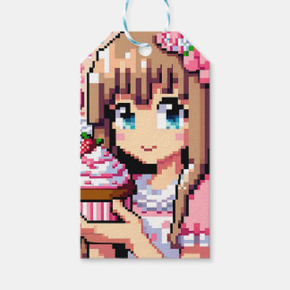 Pixel Art Girl's Birthday Girl Presentetikett