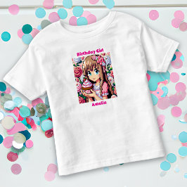Pixel Art Girl's Rosa Birthday Girl Personlig T Shirt