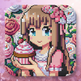 Pixel Art Girl's Rosa Födelsedagsfest