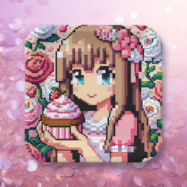Pixel Art Girl's Rosa Födelsedagsfest