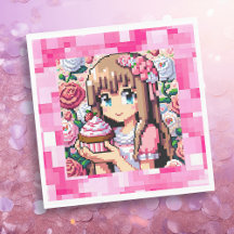 Pixel Art Girl's Rosa Födelsedagsfest