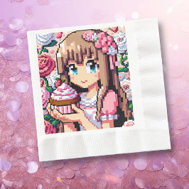 Pixel Art Girl's Rosa Födelsedagsfest Pappersservett