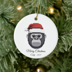 Pixel Art Gorilla Ape Julhatt Julpresent Julgransprydnad Keramik
