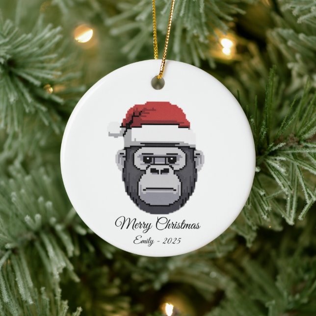 Pixel Art Gorilla Ape Julhatt Julpresent Julgransprydnad Keramik (Träd)