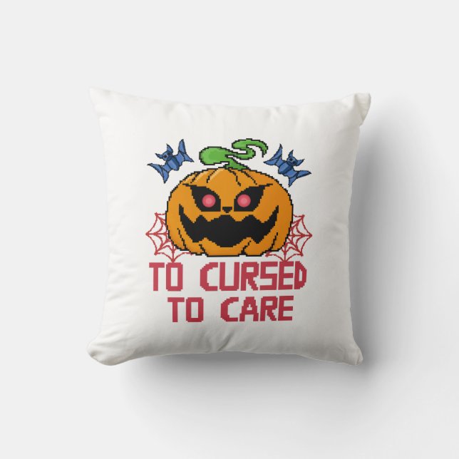 Pixel Art Halloween Pumpkins, Döskallar och Fladde Kudde (Framsida)