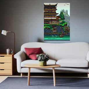 Pixel art, Japaneses stad   AI Art Poster