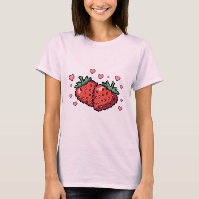 Pixel Art Jordgubbar med ört - Cute Retro T Shirt (Framsida)