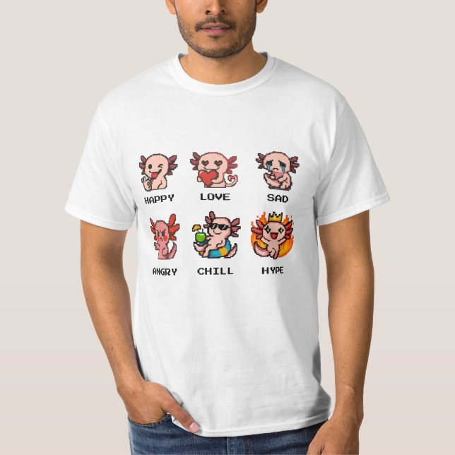 Pixel Art Känslor Axolotl T-Shirt Collection (Framsida)