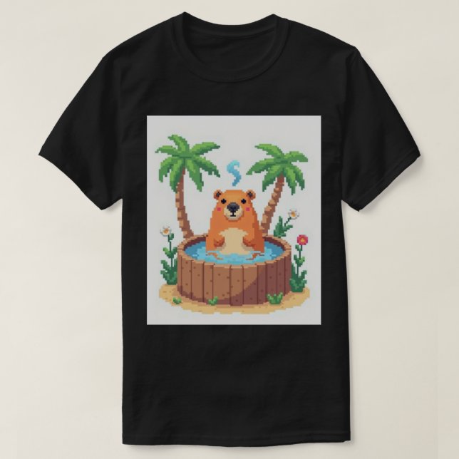 Pixel Art Kapybara Bastu Ångande Bad Retro Speland T Shirt (Design framsida)