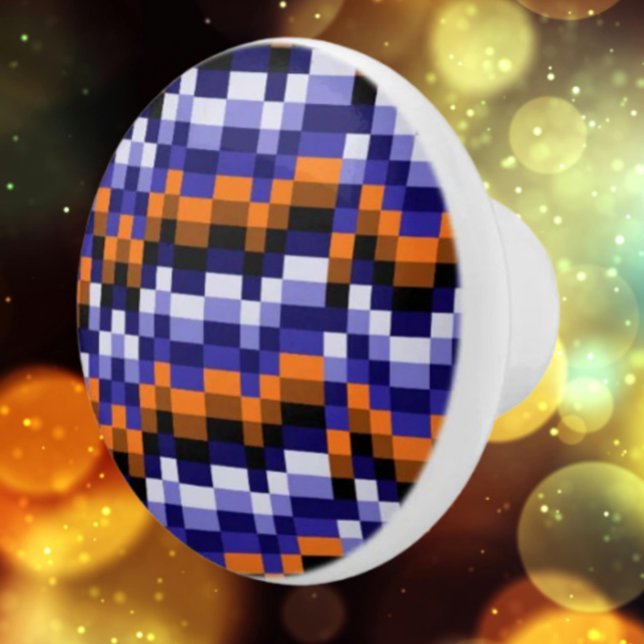 Pixel Art Keramisk Knap - Blå, Orange & Jordnära Knopp (Skapare uppladdad)