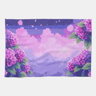 Pixel Art Kitchen Towel med Hydrangea Kökshandduk