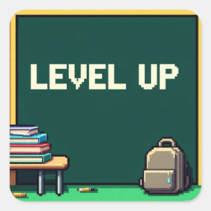 Pixel Art Level Up Studies Square Fyrkantigt Klistermärke