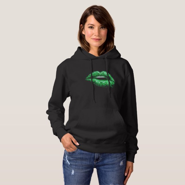 Pixel-Art Lips Green Glow 3D Pixels T Shirt (Hel framsida)