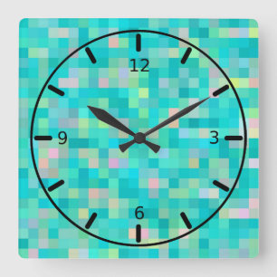 Pixel Art Multifärgad Mönster Fyrkantig Klocka
