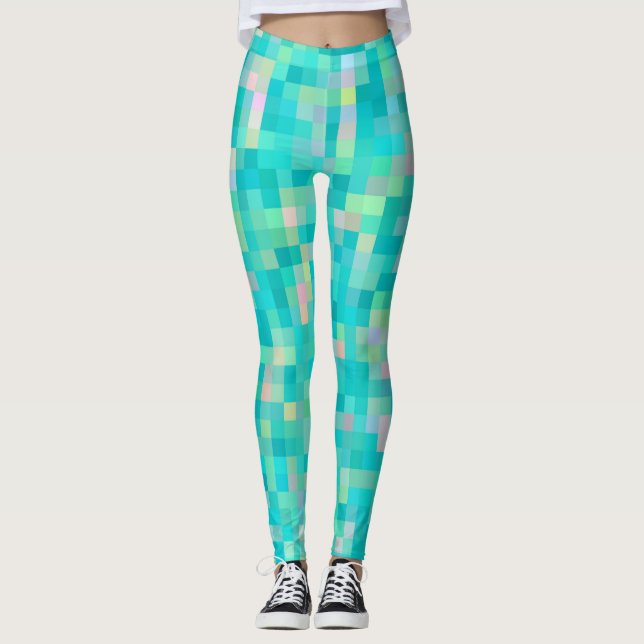 Pixel Art Multifärgad Mönster Leggings (Framsida)