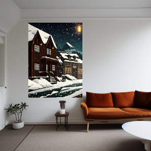 Pixel art, norska staden i snö   AI Art Poster